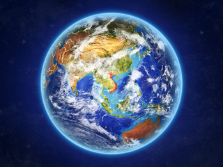 Vietnam from space. Planet Earth with country borders and extremely high detail of planet surface and clouds.