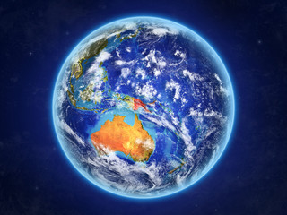 Papua New Guinea from space. Planet Earth with country borders and extremely high detail of planet surface and clouds.