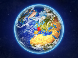 France from space. Planet Earth with country borders and extremely high detail of planet surface and clouds.