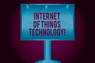 Text sign showing Internet Of Things Technology. Conceptual photo IT modern technologies online network Blank Lamp Lighted Color Signage Outdoor Ads photo Mounted on One Leg