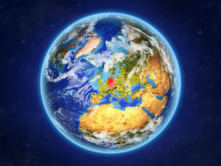 Germany from space. Planet Earth with country borders and extremely high detail of planet surface and clouds.