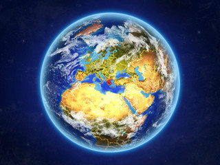 Greece from space. Planet Earth with country borders and extremely high detail of planet surface and clouds.