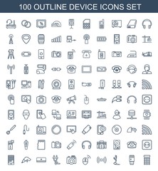 Obraz na płótnie Canvas device icons. Set of 100 outline device icons included intercom, camera lensecamera lense, earphones on white background. Editable device icons for web, mobile and infographics.
