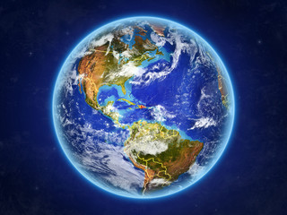Dominican Republic from space. Planet Earth with country borders and extremely high detail of planet surface and clouds.