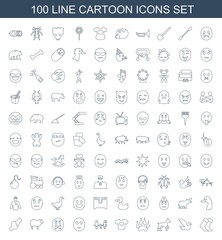 cartoon icons. Set of 100 line cartoon icons included socks, bird, dog, paw, t shirt with heart on white background. Editable cartoon icons for web, mobile and infographics.