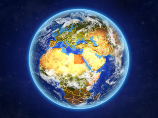 Egypt from space. Planet Earth with country borders and extremely high detail of planet surface and clouds.