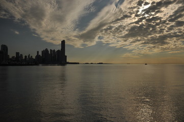 Naklejka premium Panama city with high skyscrapers and port on the Pacific coast