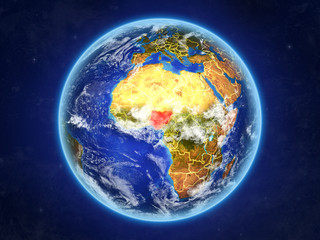 Nigeria from space. Planet Earth with country borders and extremely high detail of planet surface and clouds.