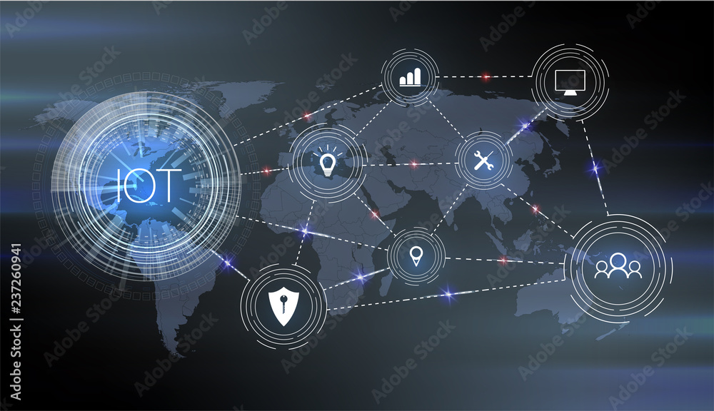 Poster internet of things (iot) and networking concept for connected devices. spider web of network connect