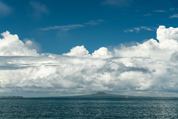 Beautiful sea and cloudy sky, New Zealand. View from Whangaparaoa Peninsula.