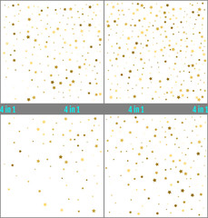 Gold stars confetti celebration. Golden foil simple design. Set of star confetti backgrounds. Starry vector illustrations. 4 in 1