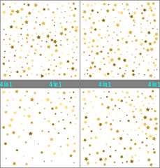 Gold stars confetti celebration. Golden foil simple design. Set of star confetti backgrounds. Starry vector illustrations. 4 in 1