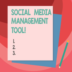 Writing note showing Social Media Management Tool. Business photo showcasing Application for analysisage your online networks Stack of Different Pastel Color Construct Bond Paper Pencil