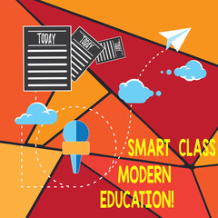 Writing note showing Smart Class Modern Education. Business photo showcasing Up to date technological classrooms learning Information Passing through Cloud Hosting Fast delivery of Data