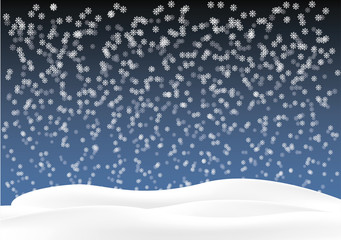 Snow flake elements for winter or christmas postcards or illustrations design. falling snow effect with nihgt blue sky background. Vector snow isolated.