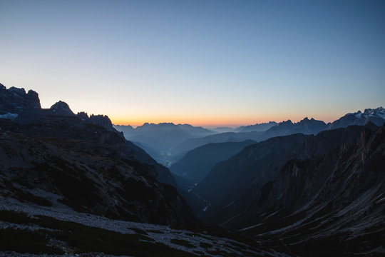 Mountain landscape at early dawn lights, Dolomites
