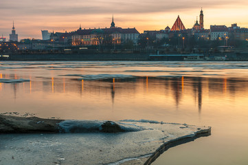 Warsaw, Poland. Views of capital of Poland et evening over Vistula river prom Praga side of the...