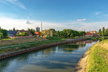 Fototapeta premium Zrenjanin, Serbia - May 17, 2018: The Begej River passes through the town of Zrenjanin.
