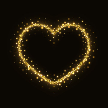 Abstract gold glittering heart frame