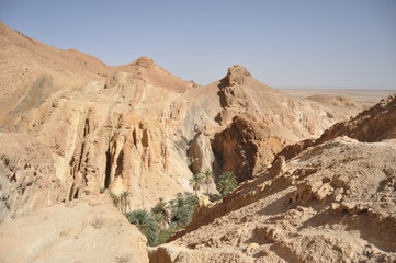 Oasis Chebika. Tunisia. Tourist Point. Tourism. Northern Sahara desert.