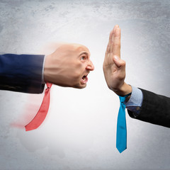 Conflict between the two rivals. Concept of stop aggression.