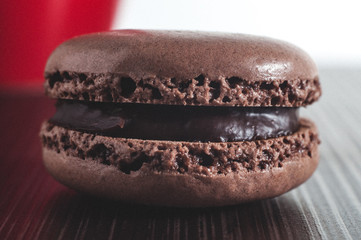 Chocolate macarons close-up photo