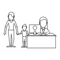 Doctor and patients black and white