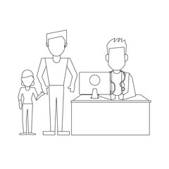 Doctor and patients black and white