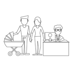 Doctor and patients black and white