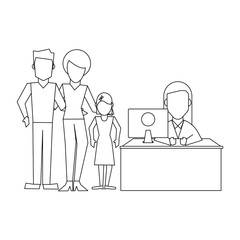 Doctor and patients black and white