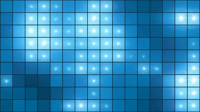 Mosaic Light Show Blue - 60fps 4k Illuminated Pixel Grid Video Background Loop // A 16 by 9 grid showing organic movement of lights. Using a blue color scheme, this video loop suitable for all kind of