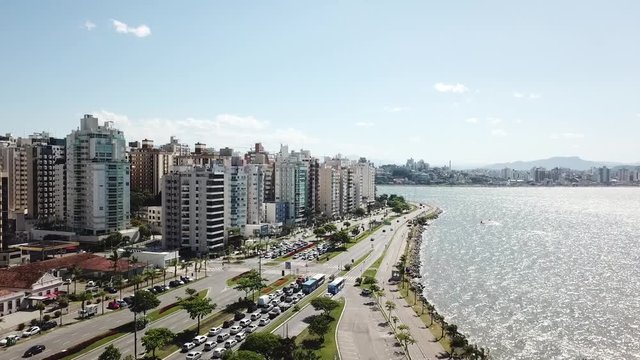 skyline of bay of Florianopolis in Brazil hercilio luz 