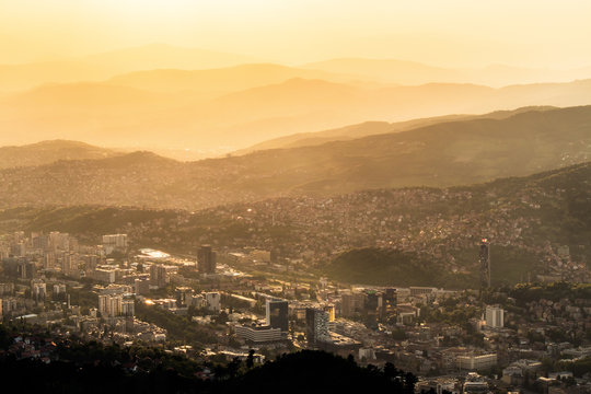 Sarajevo panorama at sunset