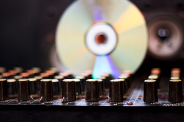 music mixing console close-up