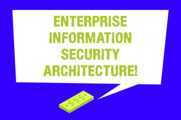Writing note showing Enterprise Information Security Architecture. Business photo showcasing Safety technology protection Rectangular Speech Bubble with Tail pointing to Dollar Paper Bill