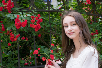 Brunette model in garden