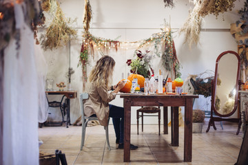 Preparing Halloween celebration.