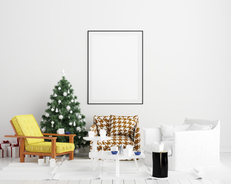 Mock Up Poster Frame Christmas New Year Interior Background