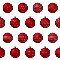 Christmas Holiday red decorated ornate Balls with golden metallic patterns seamless pattern.