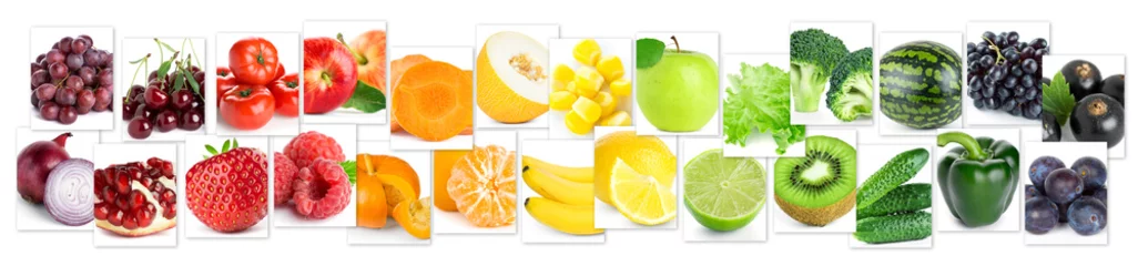 Crédence de cuisine en verre imprimé Légumes frais Collage of color fruits and vegetables