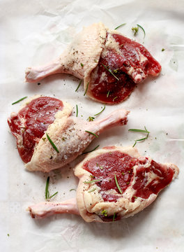 Raw spiced duck leg 