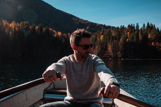 Boat trip in a lake on mountains
