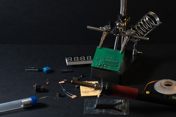 Modern technologies. The components of the main board in the process of assembling the finished...