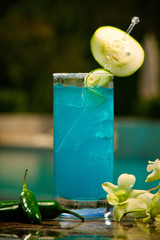 Tequila and Blue Curacao cocktail