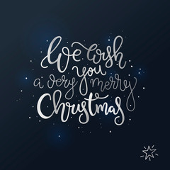 Christmas lettering card hand drawn design on black background. Merry Christmas quote wish square card design. Vector illustration. Very merry christmas  holiday illustration.
