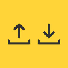 upload and download icon set, simple linear desighn for websites, apps, UI, presentations. Arrow up and down. Vector illustration isolated on yellow background .