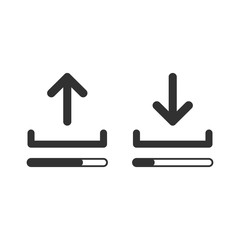 Upload and download icon set with loading bars, simple linear desighn for websites, apps, UI, presentations. Arrow up and down. Vector illustration isolated on yellow background.