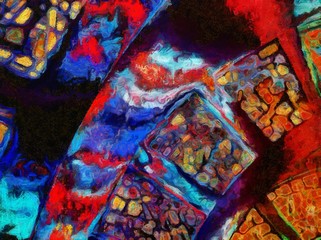 Abstract background. Massive textured layers of oil paint on canvas. Dirty style design pattern. Grunge hand drawn texture. Vintage wallpaper. Watercolor details and elements. Dry acrylic mixed art.