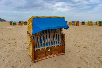 A blue beach basket