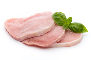 Fresh raw beef steak isolated on white background, top view.